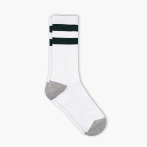 Men's Cotton Crew Sock | White x Green Stripe