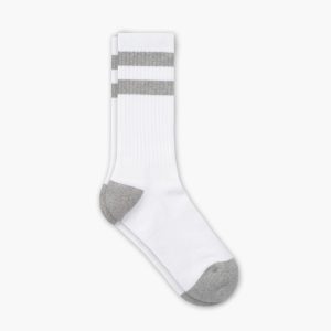 Men's Cotton Crew Sock | White x Grey Stripe