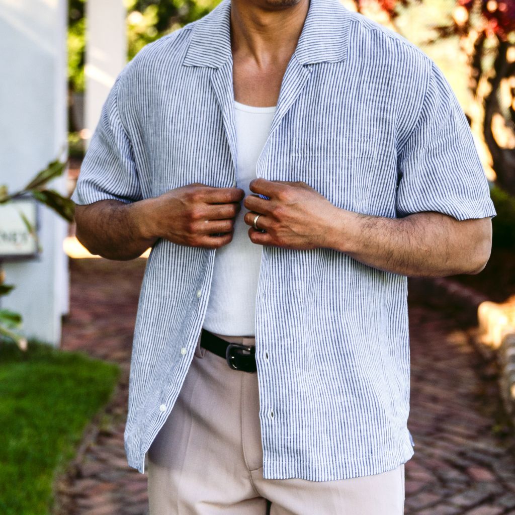 Linen Camp Shirt | White & Indigo - Image 6