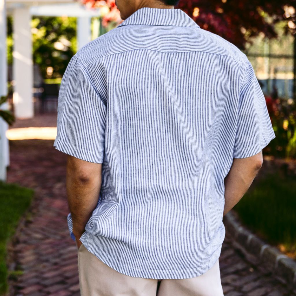 Linen Camp Shirt | White & Indigo - Image 7
