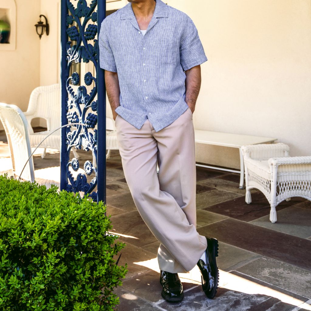 Linen Camp Shirt | White & Indigo - Image 8