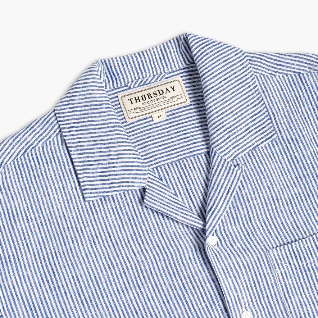 Linen Camp Shirt | White & Indigo - Image 4