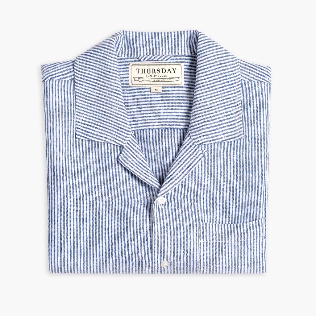 Linen Camp Shirt | White & Indigo - Image 3