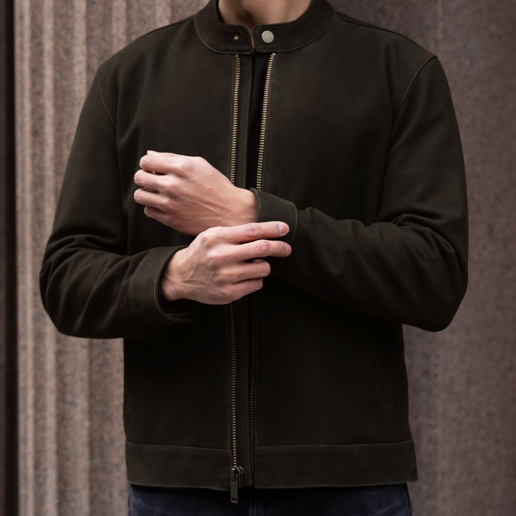 Racer Jacket | Dark Olive Suede - Image 2
