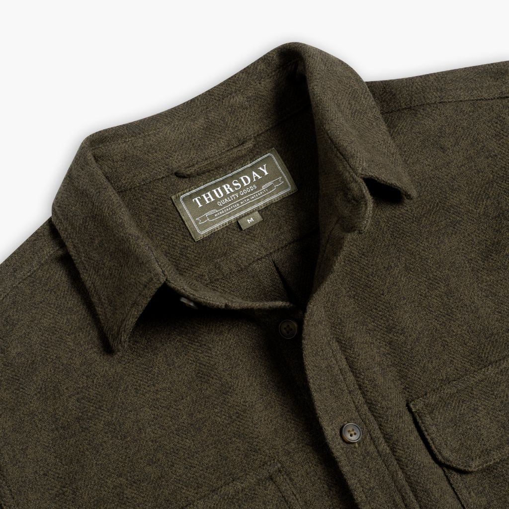 Summit Flannel Shirt | Olive Herringbone - Image 4