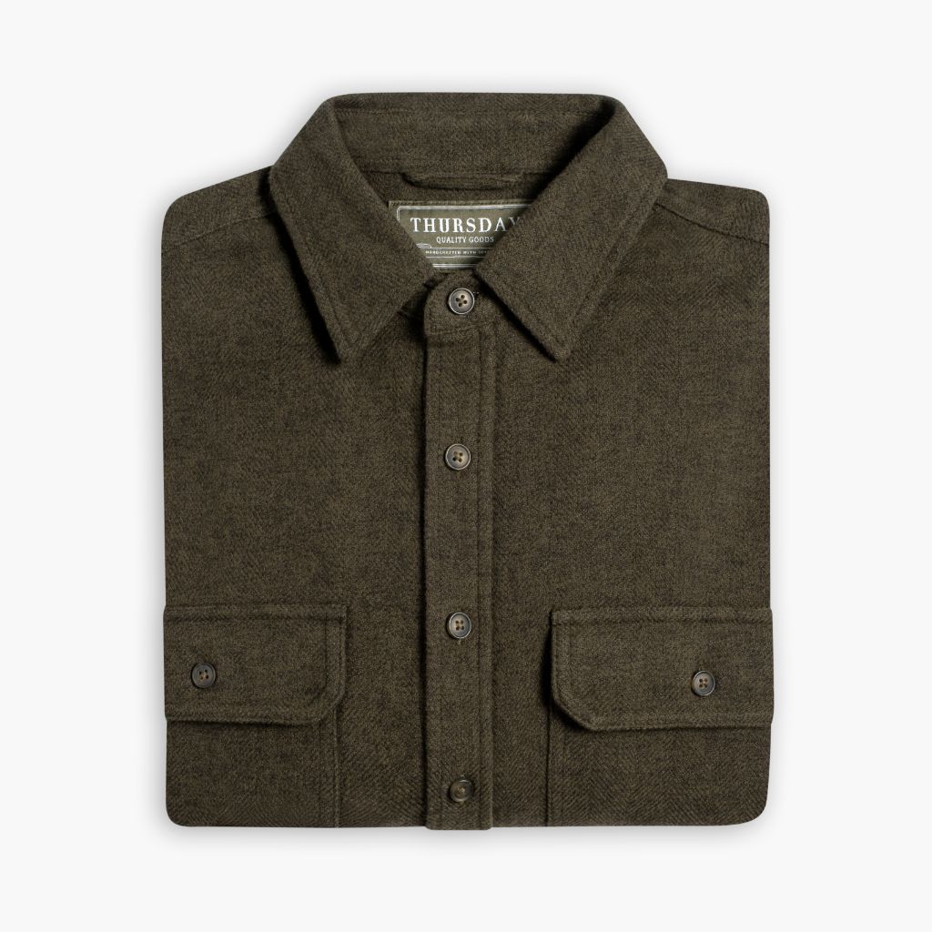 Summit Flannel Shirt | Olive Herringbone - Image 3