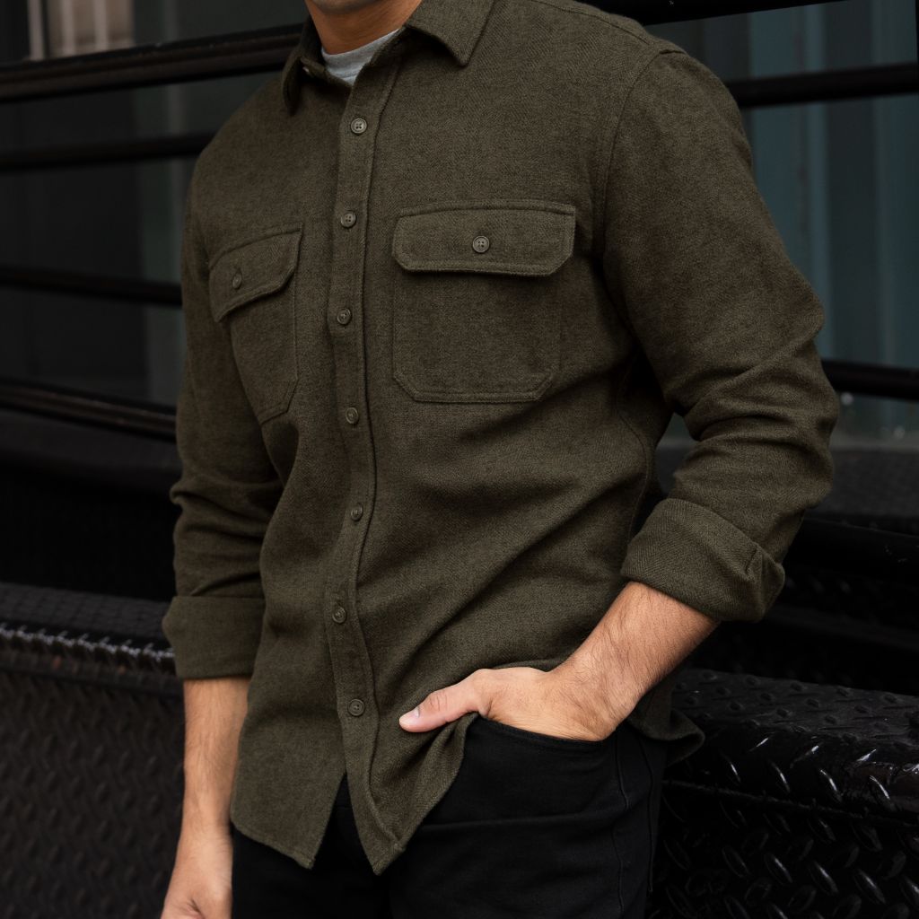 Summit Flannel Shirt | Olive Herringbone - Image 6