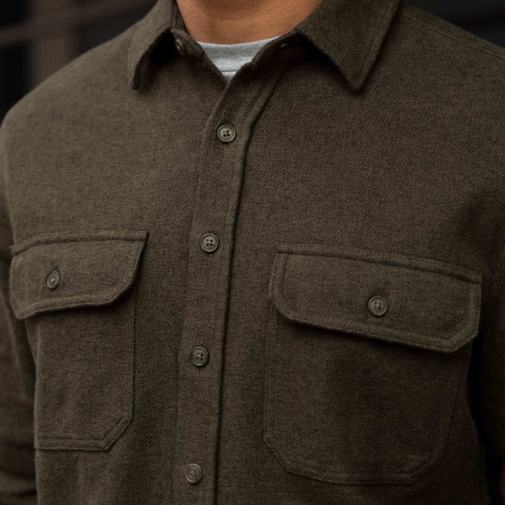 Summit Flannel Shirt | Olive Herringbone - Image 7